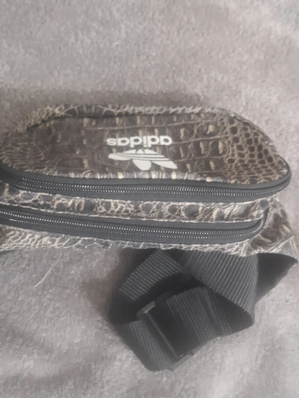 adidas Black Croc-Texture Belt Bag with White Logo